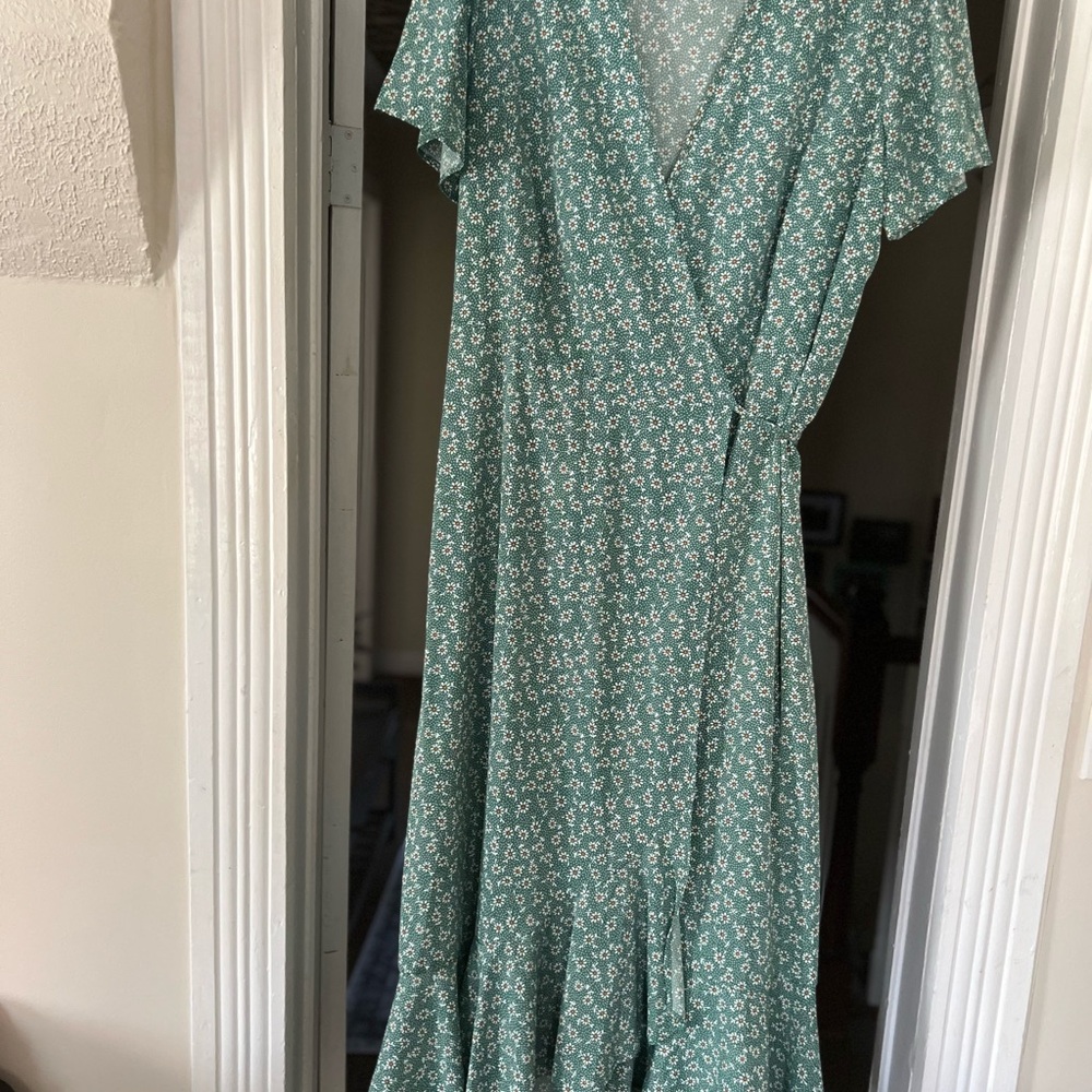 Floral Green Wrap Dress